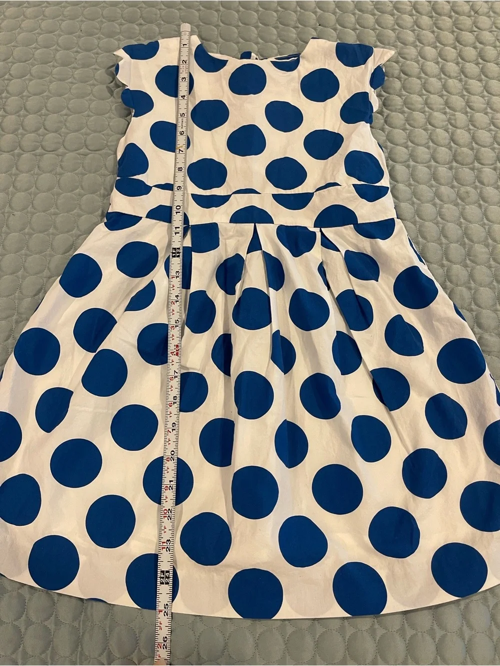 Jacadi White Dress Bold Blue Polka Dots French Scallop Cap Sleeve Sz 6 128cm